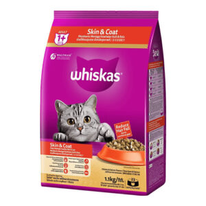 غذای خشک گربه تقویت پوست و مو ویسکاس با طعم مرغ و ماهی سالمون Whiskas Skin and Coat