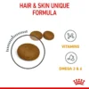 جدول مقدار مصرف روزانه غذای خشک گربه رویال کنین Hair & Skin بر اساس وزن