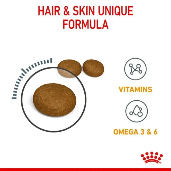 جدول مقدار مصرف روزانه غذای خشک گربه رویال کنین Hair & Skin بر اساس وزن